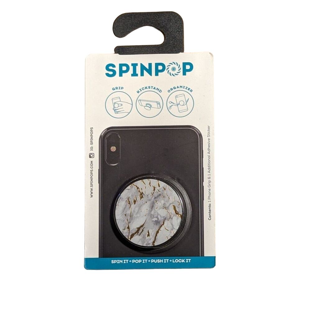 SpinPop Phonegrip, Foil Marble White Grip Kickstand Cable Organizer Comfortable